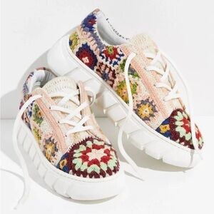 Free People Catch Me Multicolor Crochet Platform Sneakers- never worn- no box